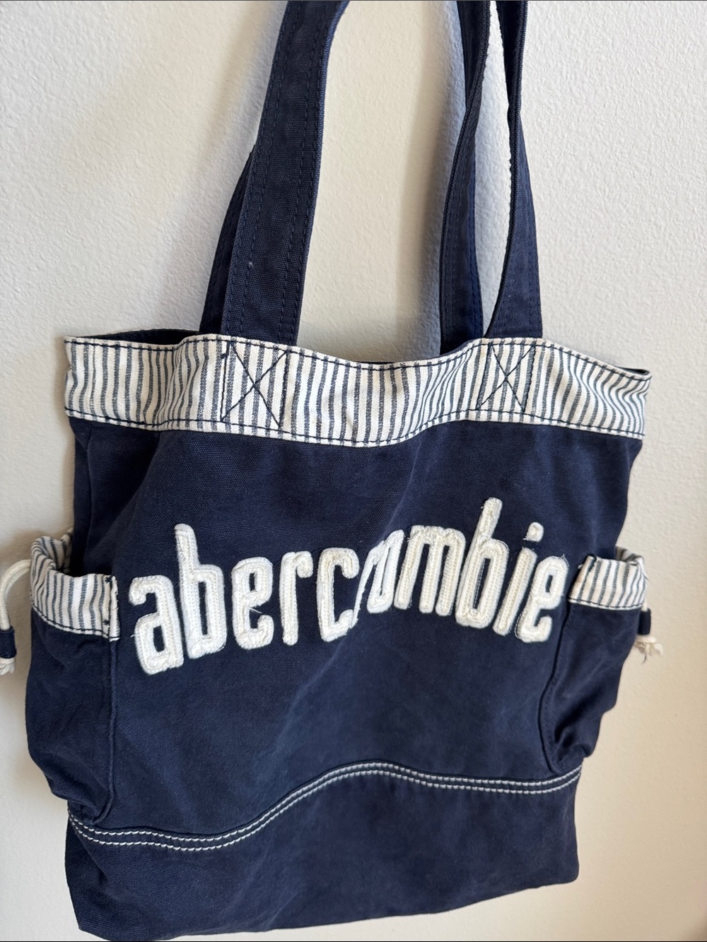 Abercrombie Navy Canvas Tote with White Trim and Embroidered Logo